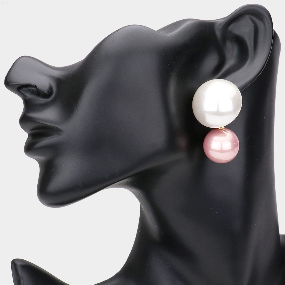 White Pink Double Pearl Stud Earrings Casual Jewelry